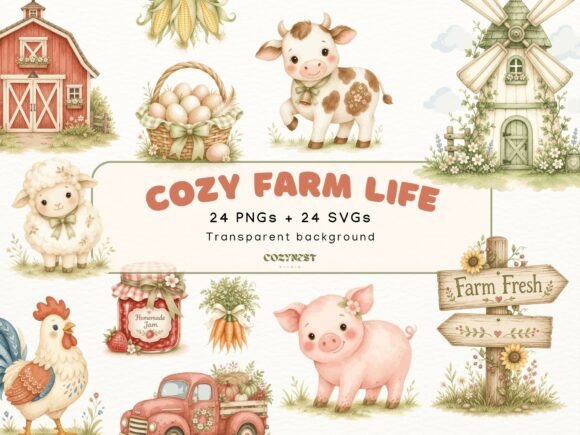 Download Farm Watercolor Cliparts. Cute Animals - Watercolor cliparts Collection